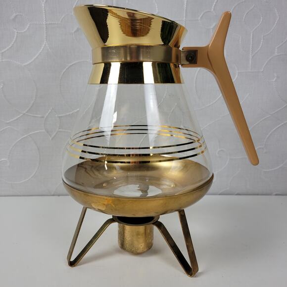 Vintage Inland Glass MCM Instant Coffee Maker and Server with Warmer Gold - Picture 1 of 10